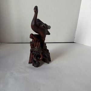 Vintage Hand Carved  Crane Water Bird Sculpture  10" Tall
